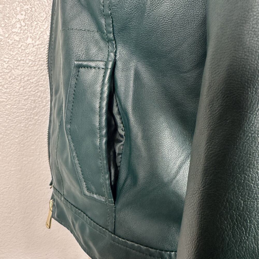 Vintage Y2K Jacket Delias Small Dark Green Faux Vegan Leather Moto Indie Grunge - Picture 8 of 13